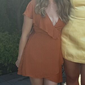 NBD Orange Asymmetrical Ruffle Dress